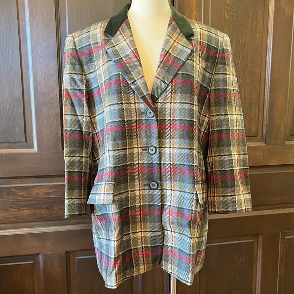 Clementino Peter Hahn Wool Blazer Jacket Tartan Plaid Women's 16/18/1X Petite - Picture 1 of 9